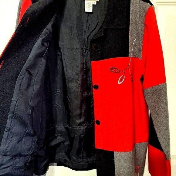 Coldwater Creek S Multicolor Colorblock Shacket Embroidered  Lined Long Sleeve - Picture 6 of 8